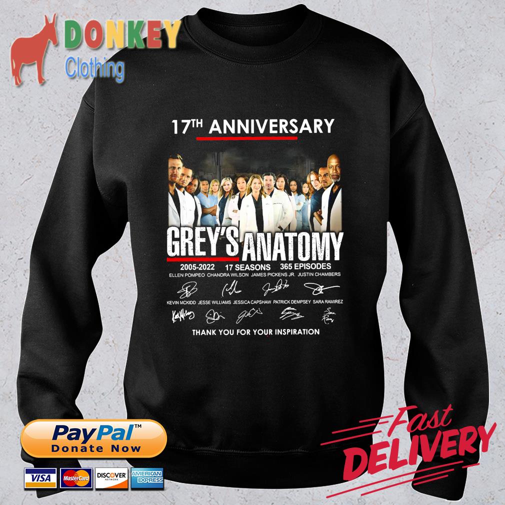 17th anniversary Grey's Anatomy 2005-2022 thank you for the memories signatures shirts