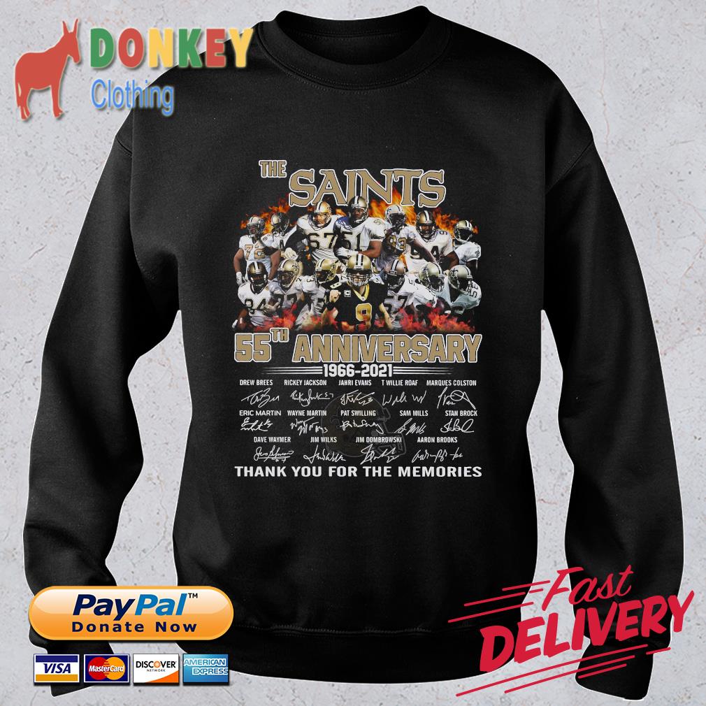 New Orleans Saints 55th anniversary 1966-2021 thank you for the memories signatures shirt