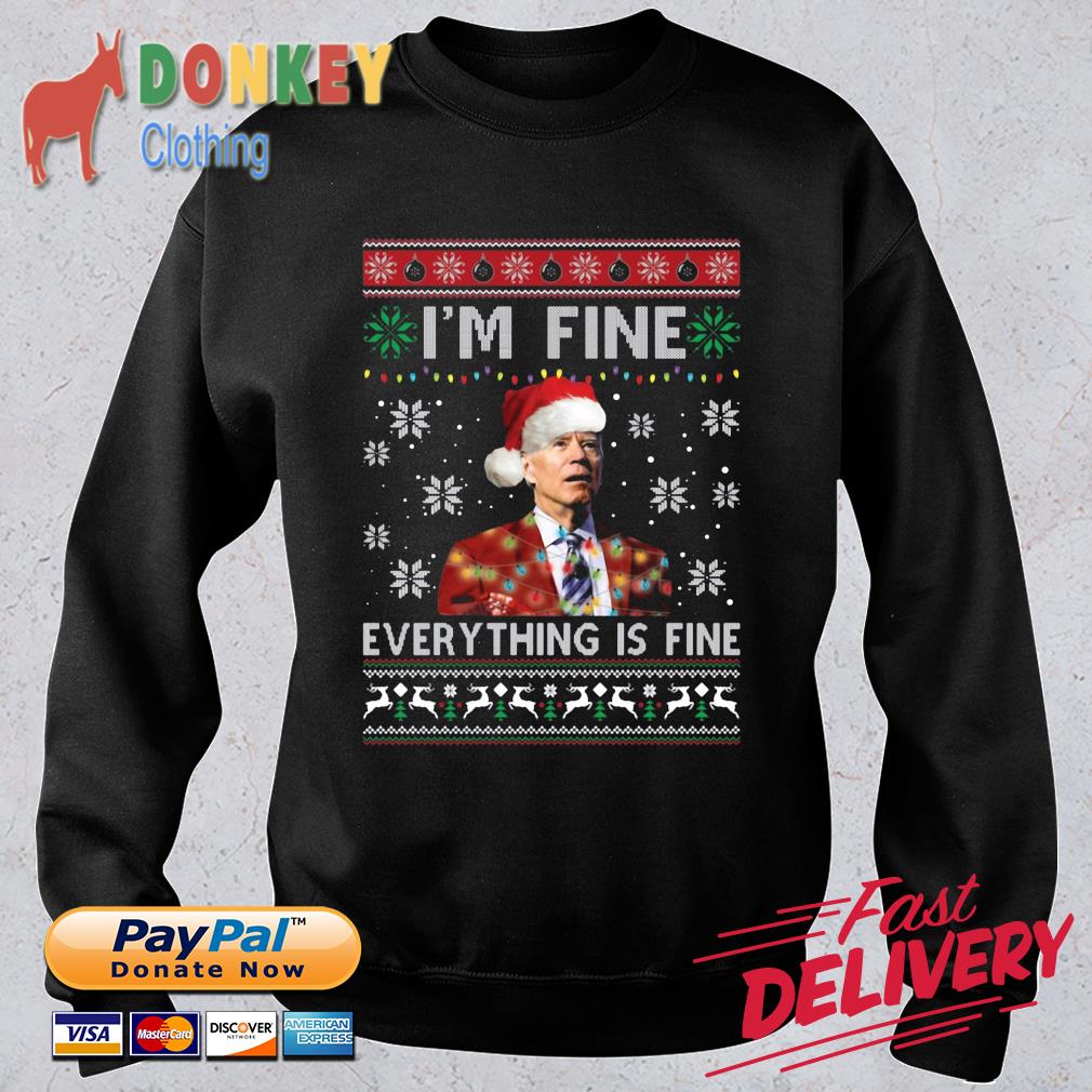 Santa Joe Biden I'm fine everything is fine lights Ugly Christmas sweater
