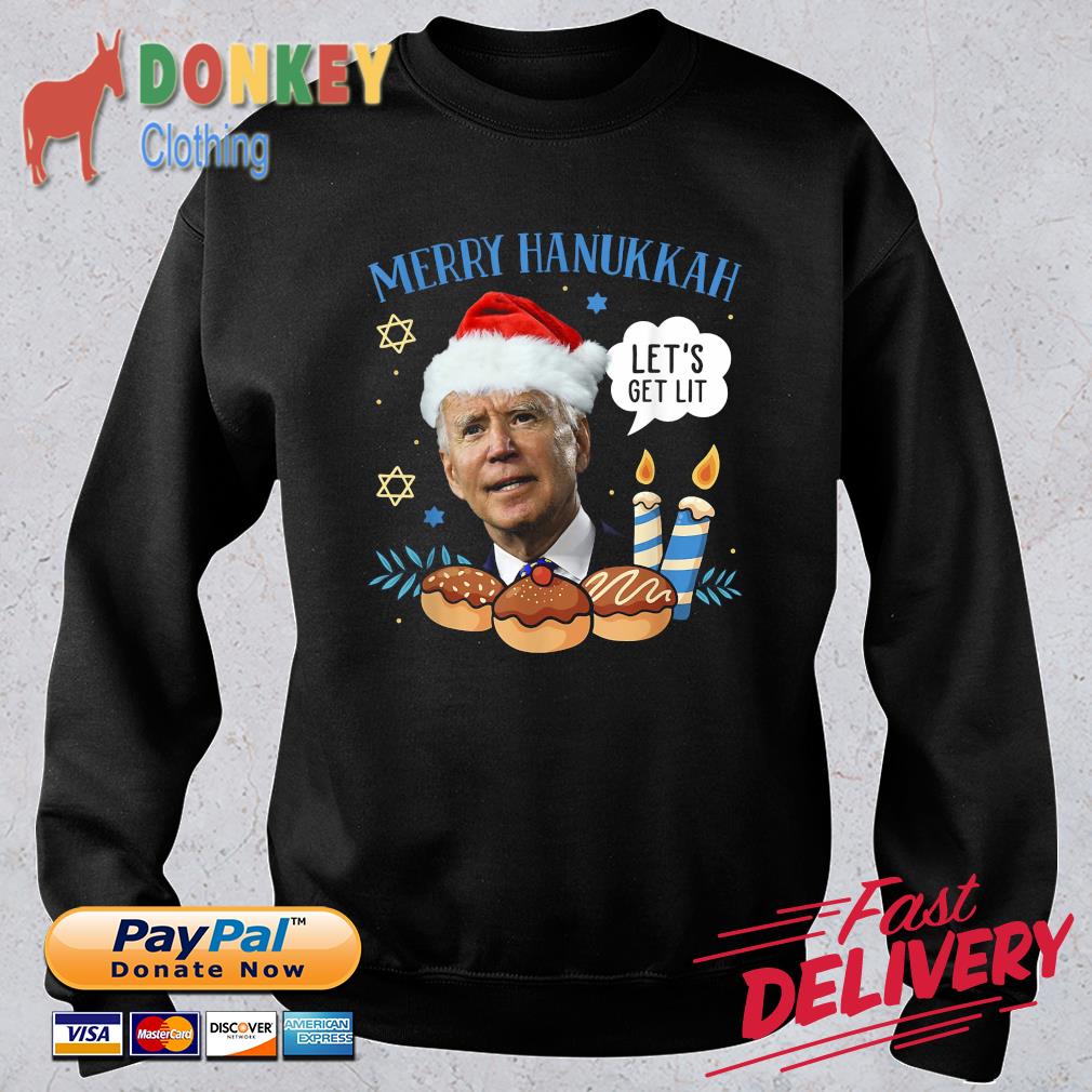 Santa Joe Biden Merry Hanukkah let's get lit Christmas sweater