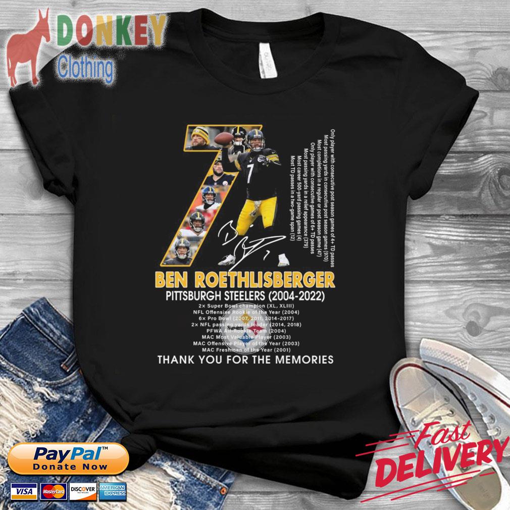 7 Ben Roethlisberger Pittsburgh Steelers 2004-2022 thank you for the memories signature shirt