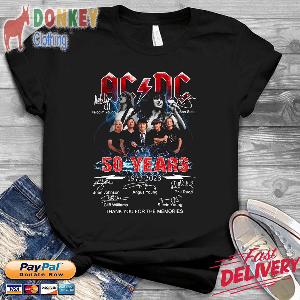 AC DC 50 years 1973 2023 signatures t-shirt