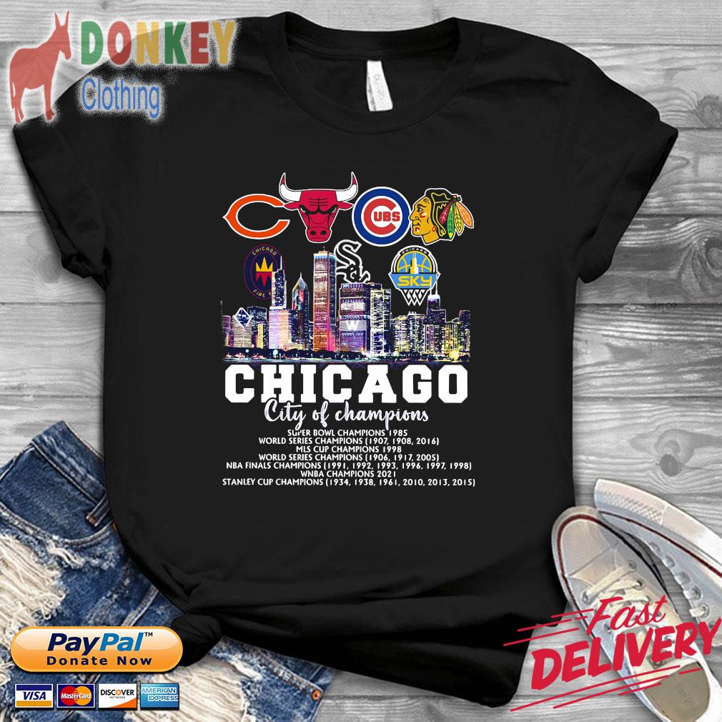 Chicago Bears Chicago Bulls Chicago Cubs Chicago Blackhawks Chicago city of champions shirt