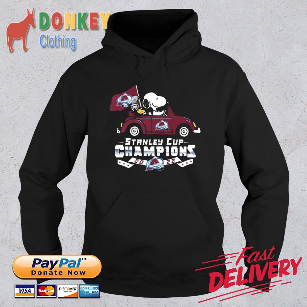 Snoopy And Woodstock Riding Car Colorado Avalanche 2022 Stanley Cup Champions s Hoodie