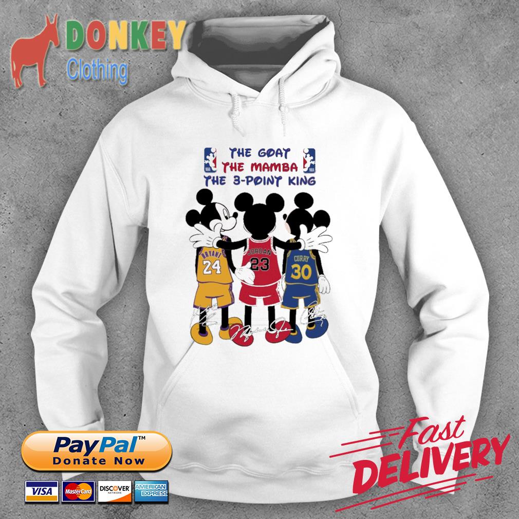 The Goat The Mamba The 3-Point King Mickey Mouse Bryant Jordan Curry signatures s Hoodie
