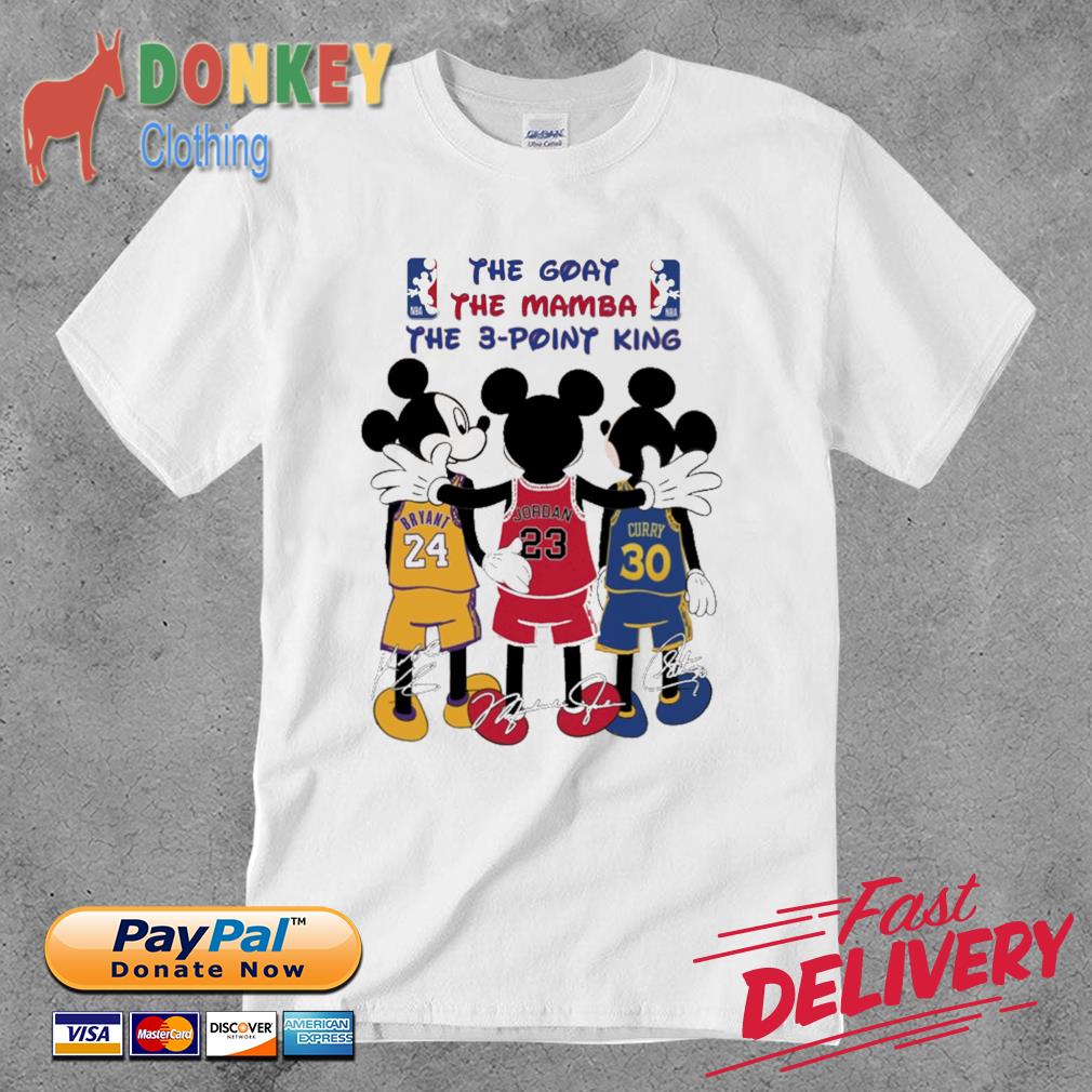 The Goat The Mamba The 3-Point King Mickey Mouse Bryant Jordan Curry signatures shirt
