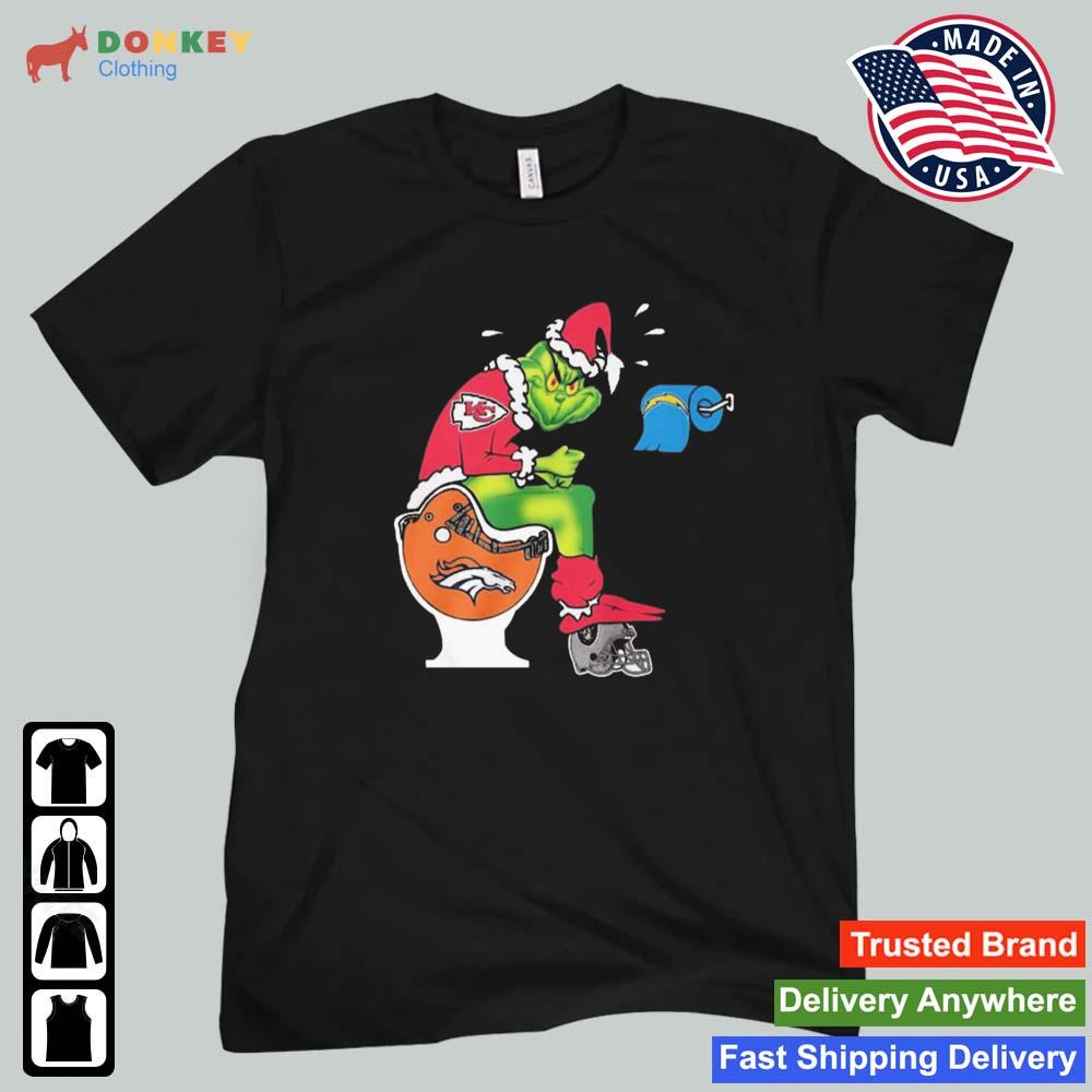 The Grinch Kansas City Chiefs Shit On Toilet Denver Broncos Other Teams Oakland Raiders Christmas 2022 Shirt