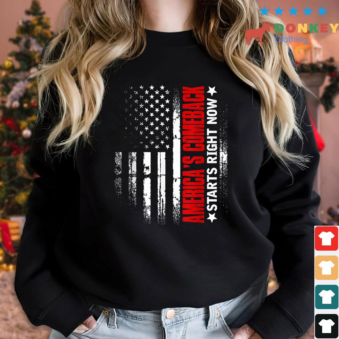 America's Comeback Starts Right Now Support Trump 2024 USA Flag Shirt