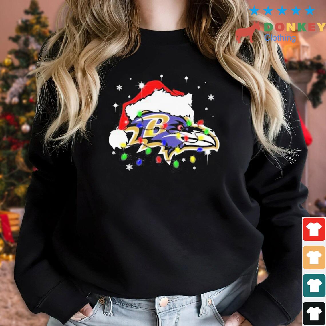 Baltimore Ravens Logo Santa Hat Light Christmas Sweater