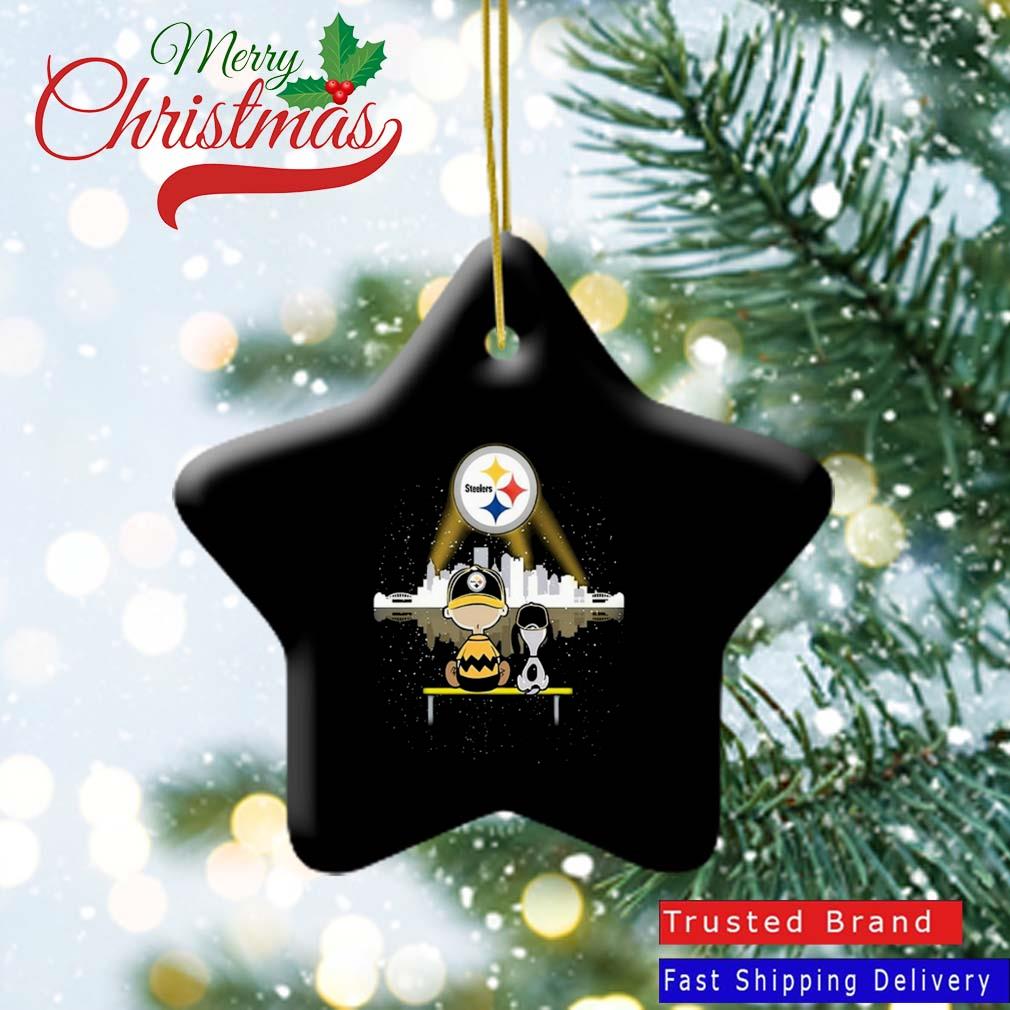 Charlie Brown And Snoopy Dog Watching City Pittsburgh Steelers Ornament