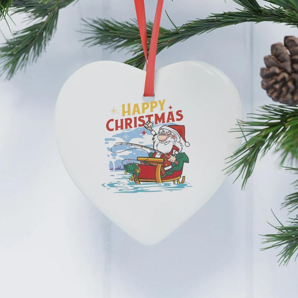 Fishing Santa Happy Christmas Ornament heart trang