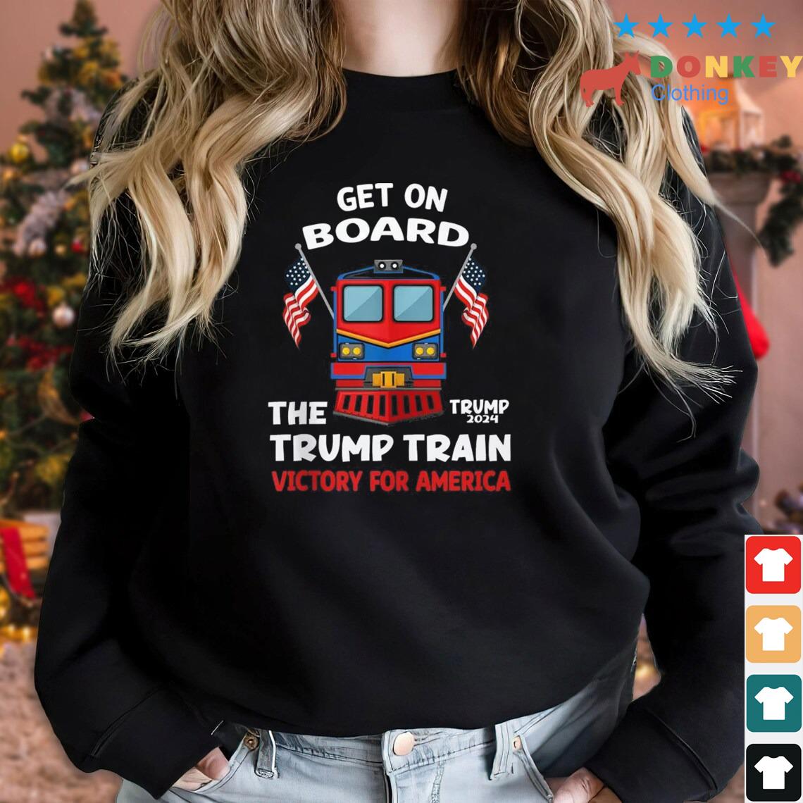 Get On Board The Trump Train Victory For American Vintage Trump 2024 American Flag Shirt