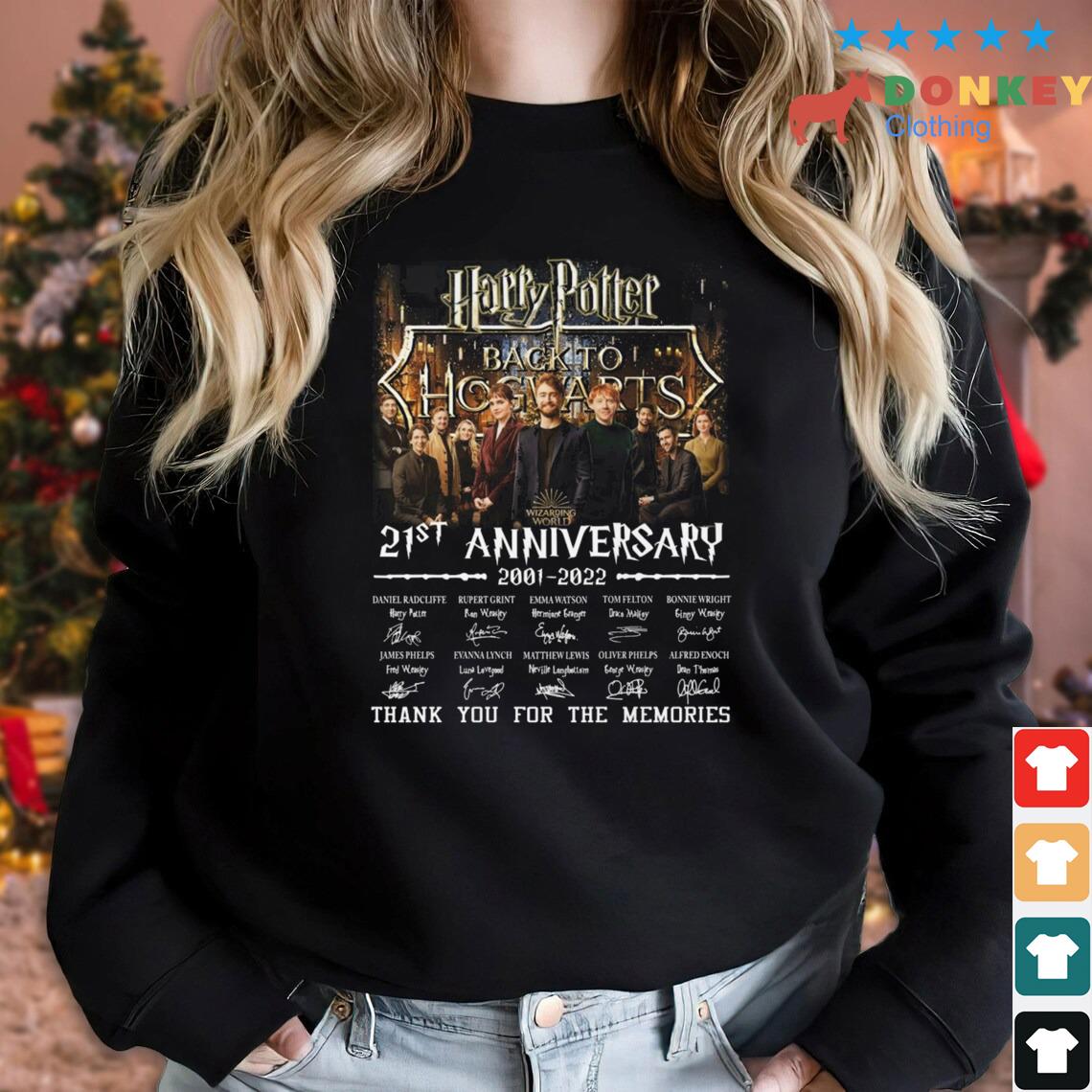 Harry Potter Back To Hogwarts 21st Anniversary 2001 2022 Signatures Thank You Shirt