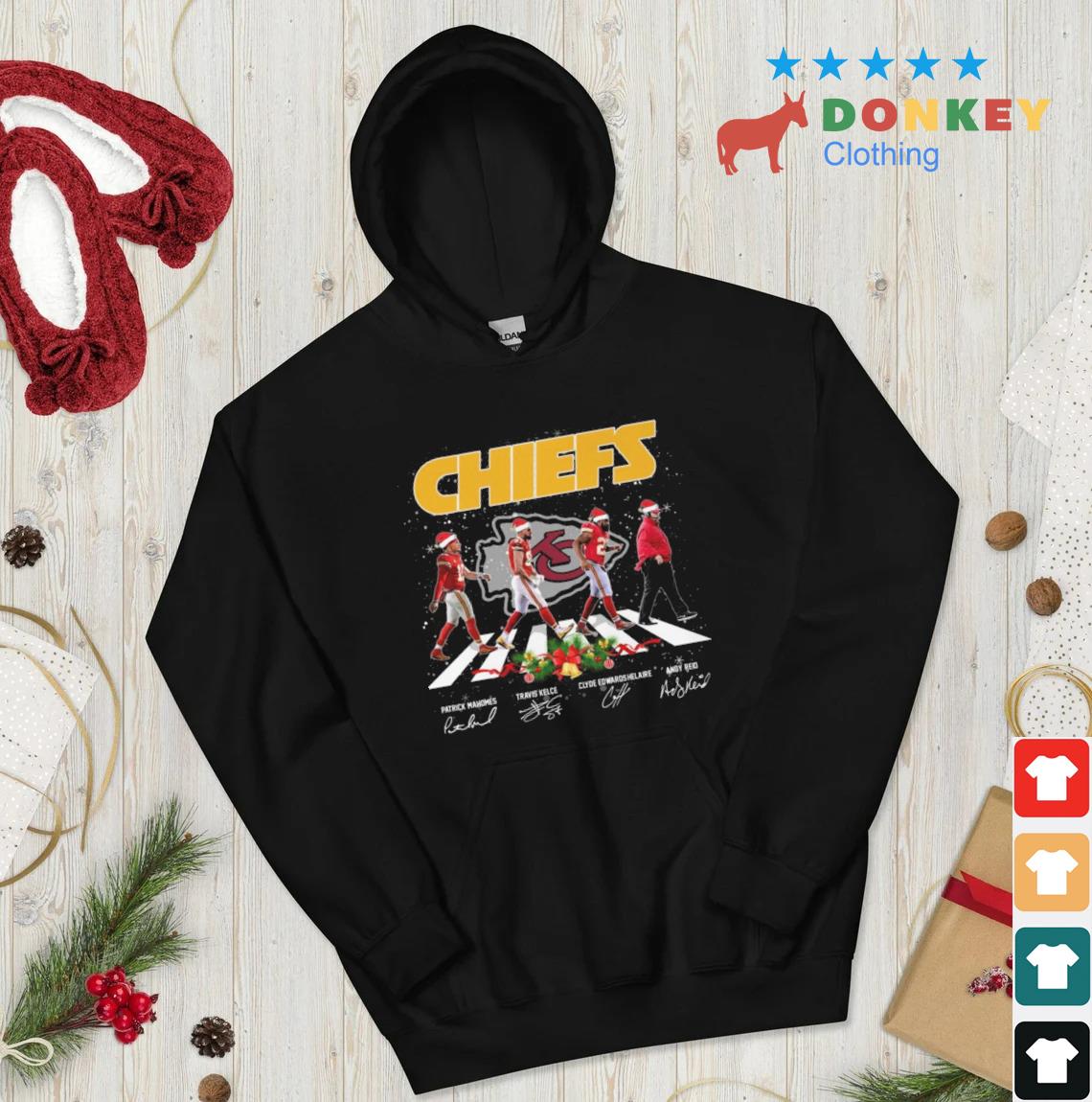 Kansas City Chiefs Road Abbey Merry Christmas Signatures Shirt hoodie don den