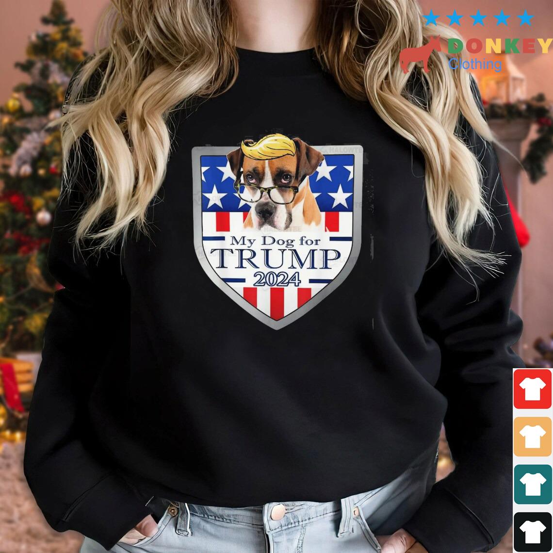 My Dog For Trump 2024 Boxer W Glasses Dog American Flag Shirt