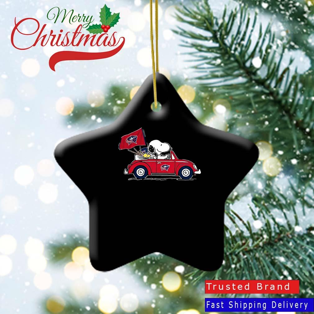 NFL Columbus Blue Jackets Snoopy And Woodstock Drives Columbus Blue Jackets Beetle Car Ornament