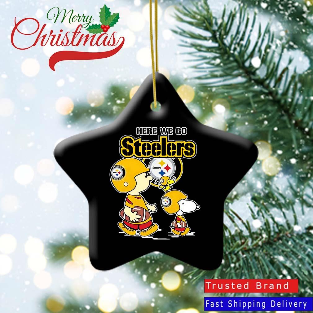 NFL Pittsburgh Steelers Here We Go Steelers Charlie Brown Snoopy And Woodstock Ornament