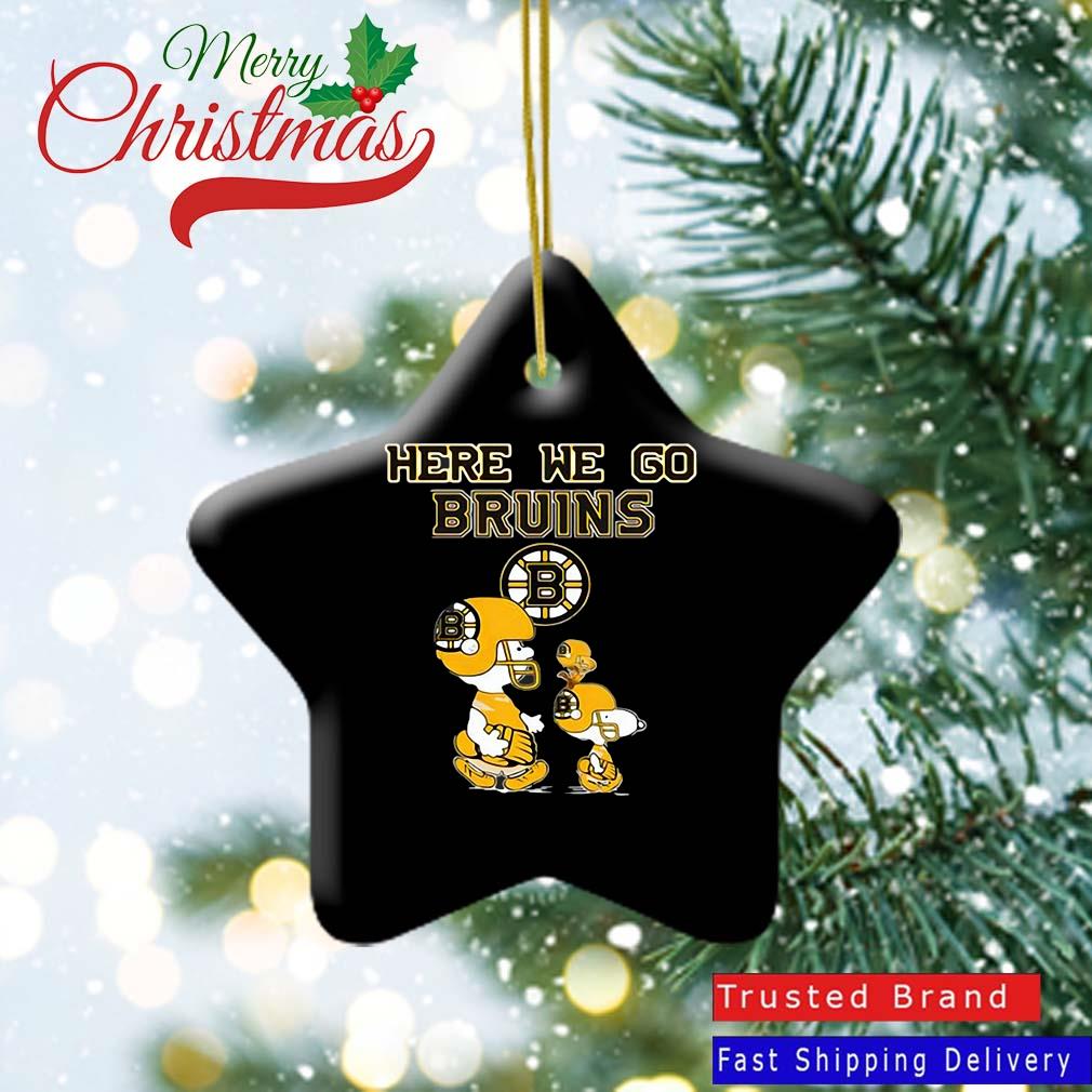 NHL Boston Bruins Here We Go Bruins Charlie Brown Snoopy And Woodstock Road Ornament