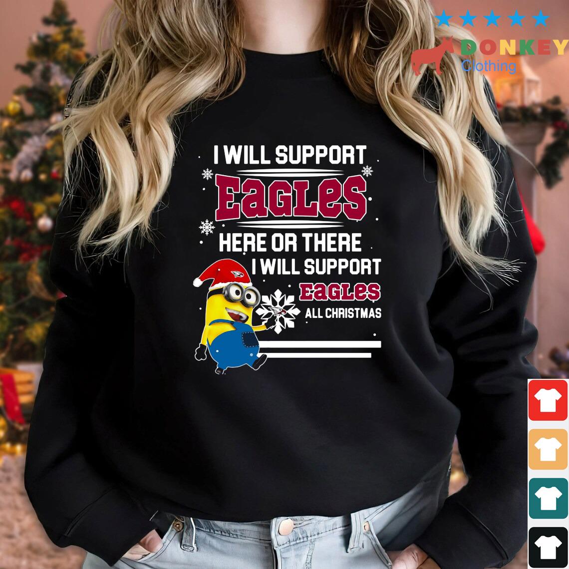 North Carolina Central Eagles Minion I Will Support Eagles Here Or There Christmas Sweater