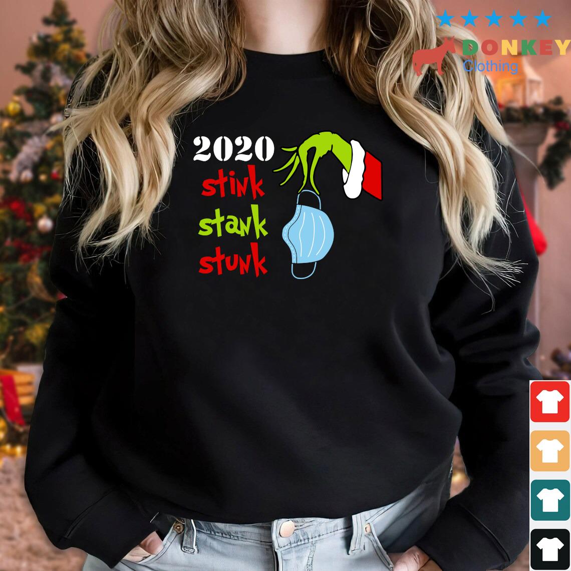 Official Grinch hand holding mask 2020 stink stank stunk Christmas sweater