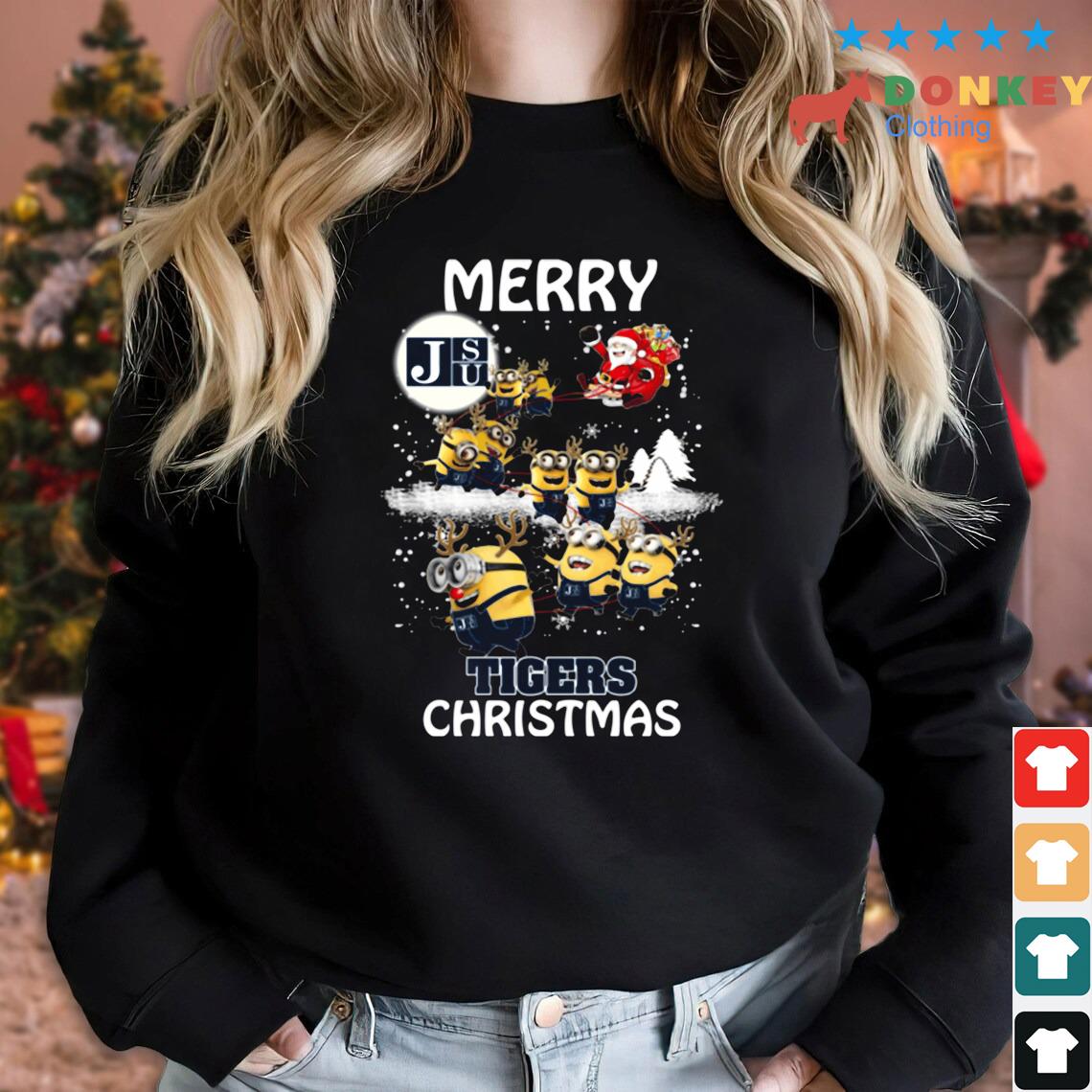 Santa Claus With Sleigh Minions Jackson State Tigers Christmas Sweater