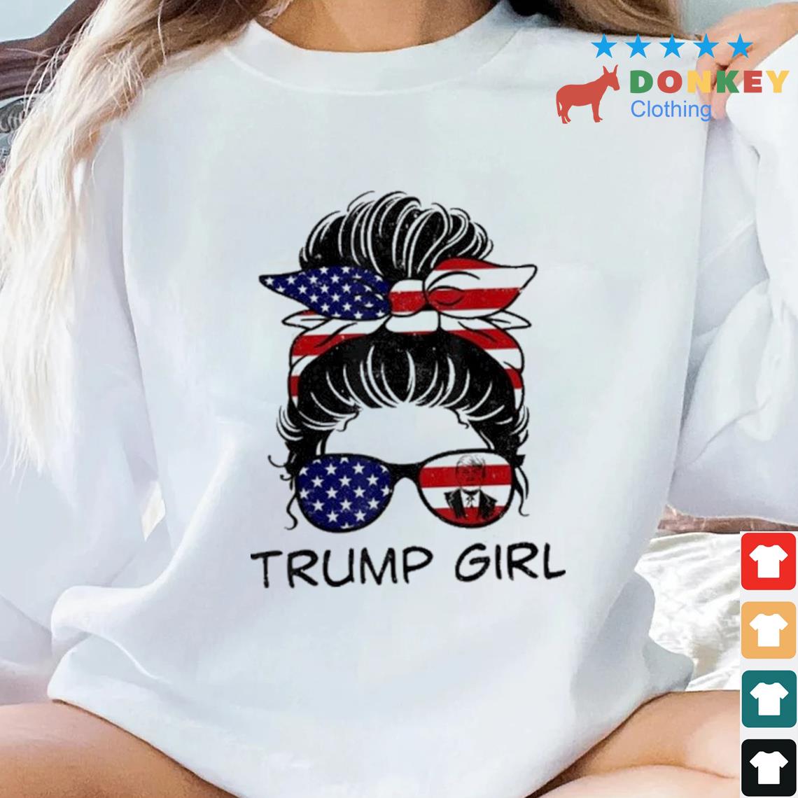 Vintage Trump Girl Messy Bun Republican American Flag T-Shirt