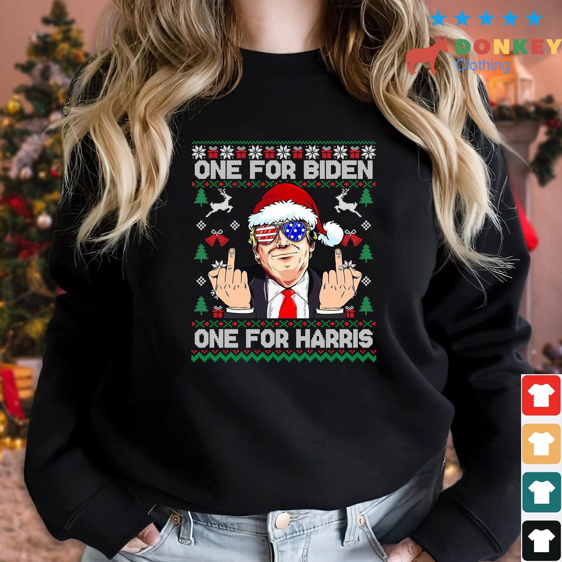 2022 Santa Trump One For Biden One For Harris Ugly Christmas Sweater