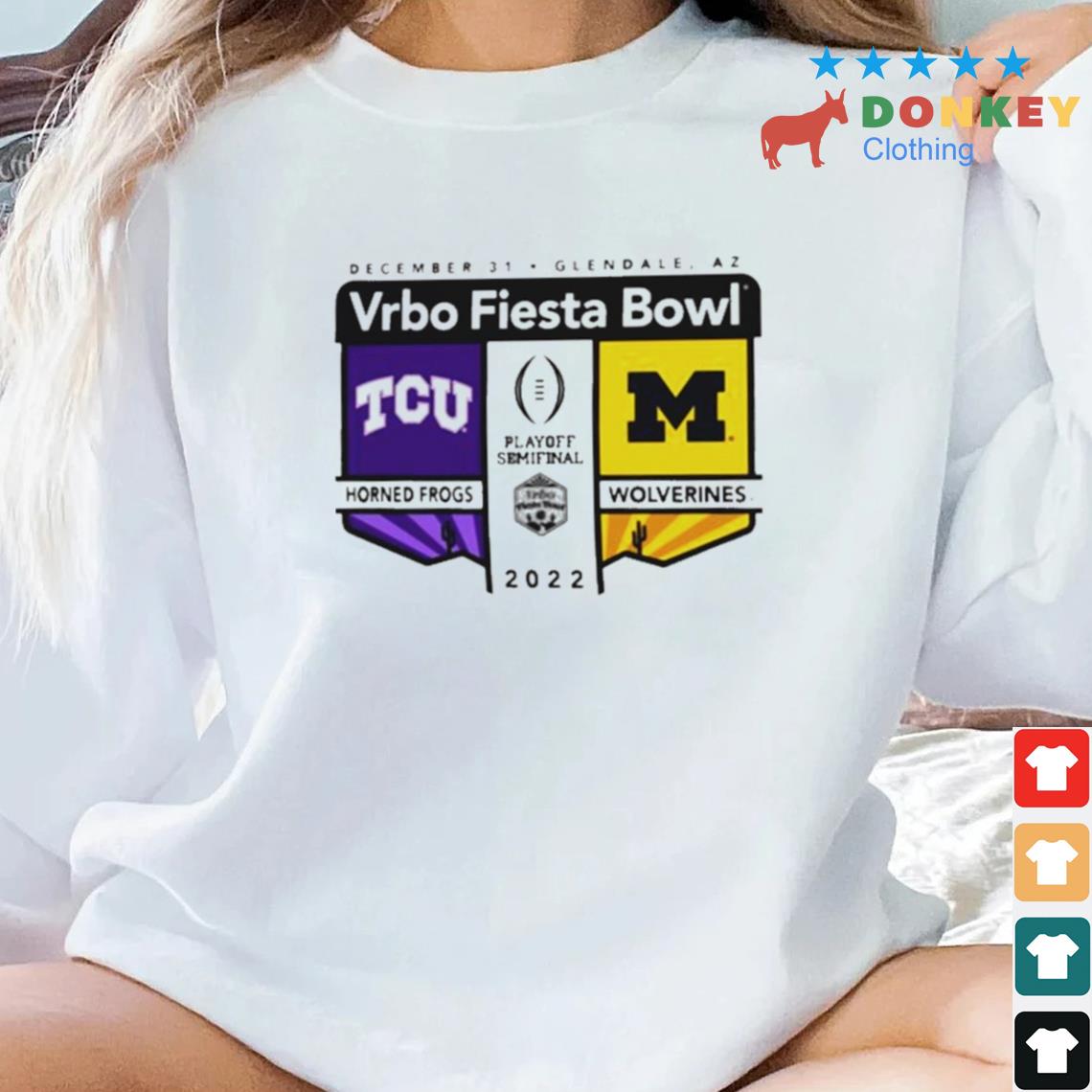 Awesome 2022 CFP Semifinal Vrbo Fiesta Bowl Tcu vs Michigan Logo Matchup Shirt