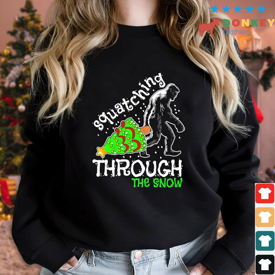 Bigfoot Merry Squatching Through The Snow Christmas Tree Lights 2022 Sweater