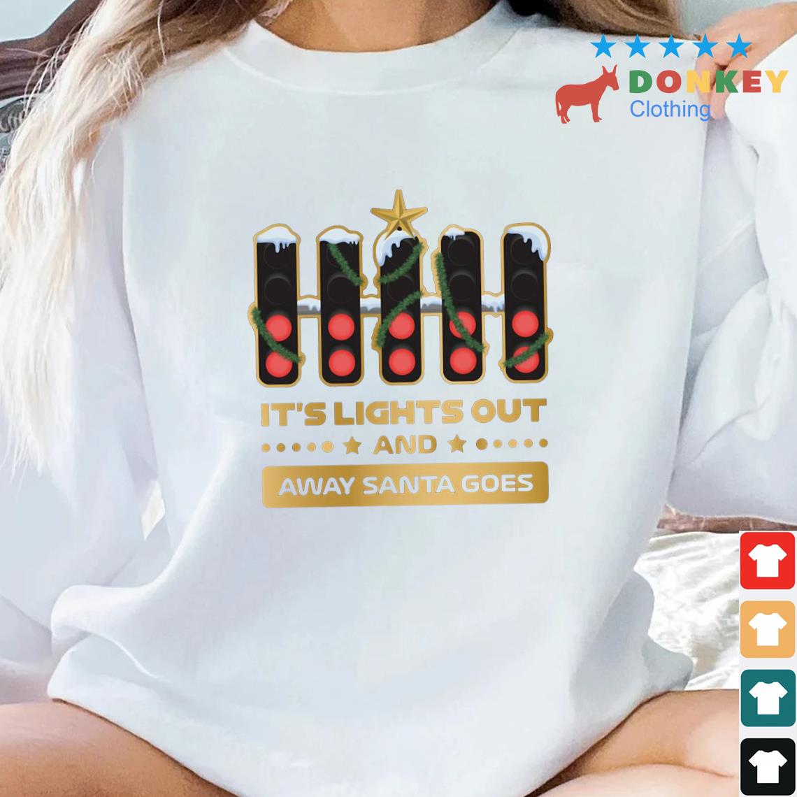 It's Lights Out And Away Santa Goes Xmas Collection Gold F1 Christmas Sweater