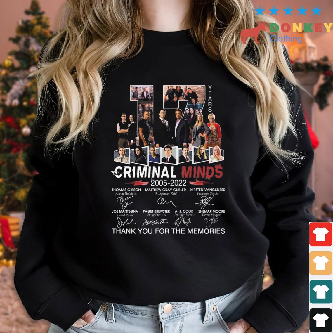Official Criminal Minds 17 Years 2005-2022 Thank You For The Memories Signatures shirt