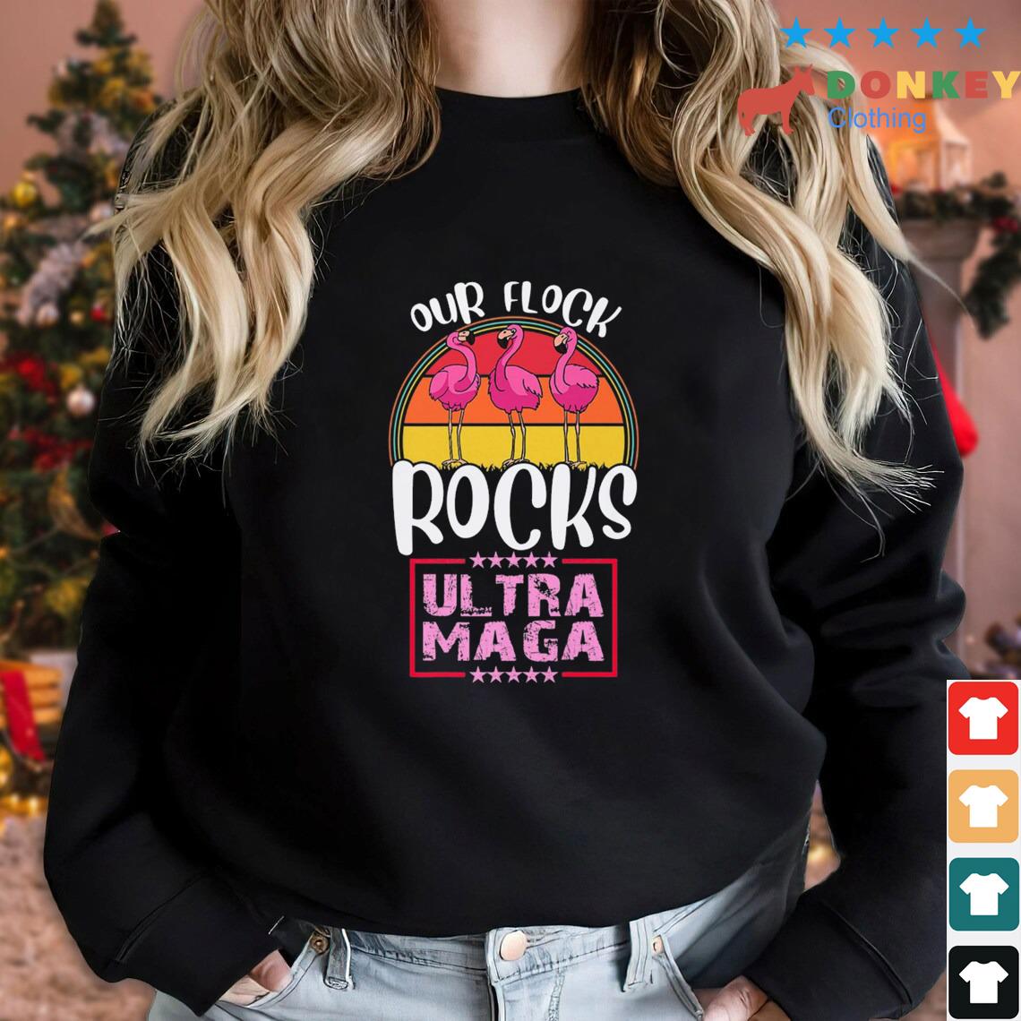 Our Flock Rocks Ultra Maga Crowd Flamingo Beach Summer Trump Shirt