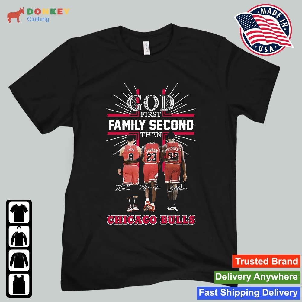 2023 God First Family Second Then Chicago Bulls Signatures Shirt