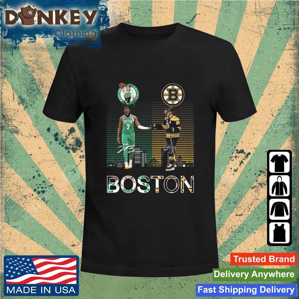 Boston Bruins And Boston Celtics Skylines Signatures Shirt